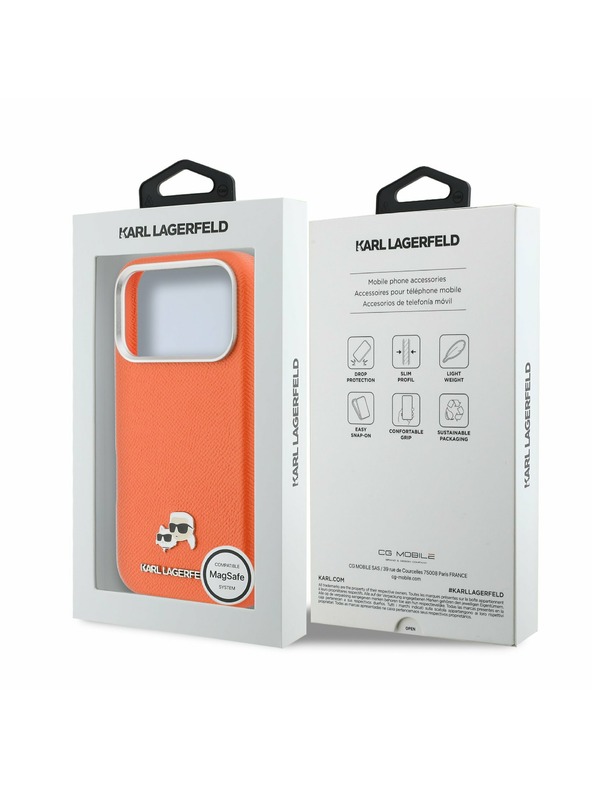 Karl Lagerfeld Karl Lagerfeld PU Karl and Choupette Heads Pins MagSafe Stražnji Poklopac za iPhone 17 Pro Orange