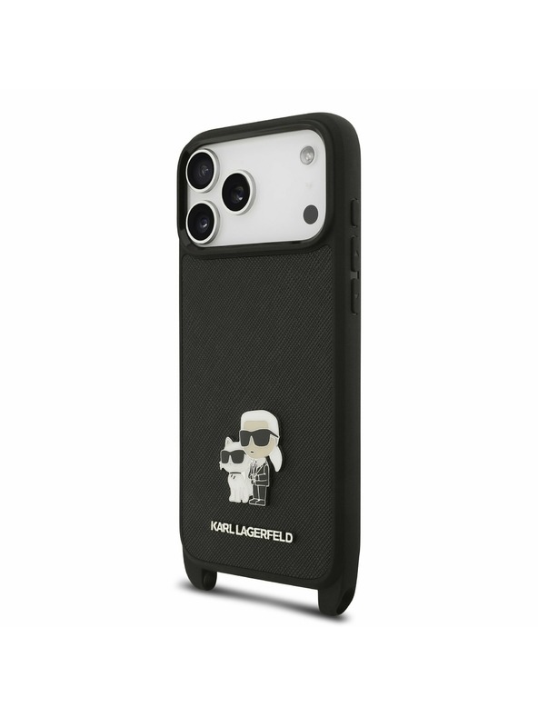 Karl Lagerfeld Karl Lagerfeld Saffiano Crossbody Remen Metal Karl and Choupette Stražnji Poklopac za iPhone 17 Pro Black