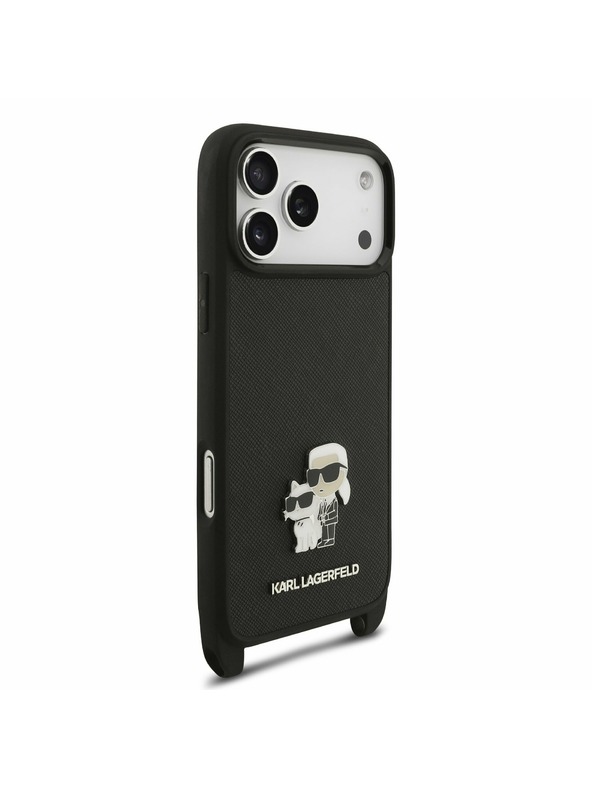 Karl Lagerfeld Karl Lagerfeld Saffiano Crossbody Remen Metal Karl and Choupette Stražnji Poklopac za iPhone 17 Pro Black