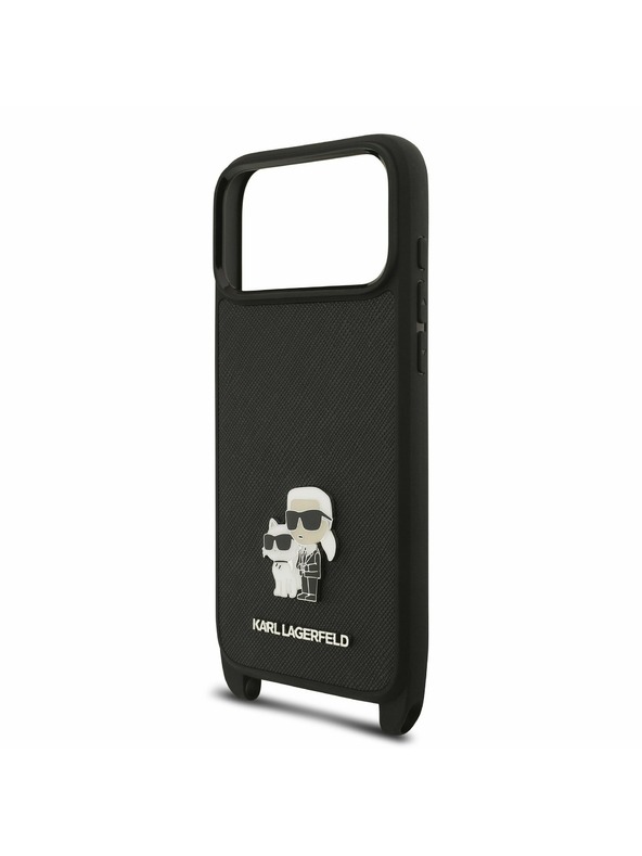 Karl Lagerfeld Karl Lagerfeld Saffiano Crossbody Remen Metal Karl and Choupette Stražnji Poklopac za iPhone 17 Pro Black