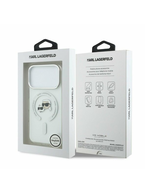 Karl Lagerfeld Karl Lagerfeld IML K&CH Heads Metal Frame MagSafe Zadnji Poklopac za iPhone 17 Pro Transparent