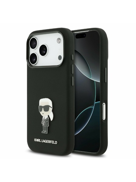 Karl Lagerfeld Karl Lagerfeld Liquid Silicone Metal Ikonik Zadnji Poklopac za iPhone 17 Pro Black
