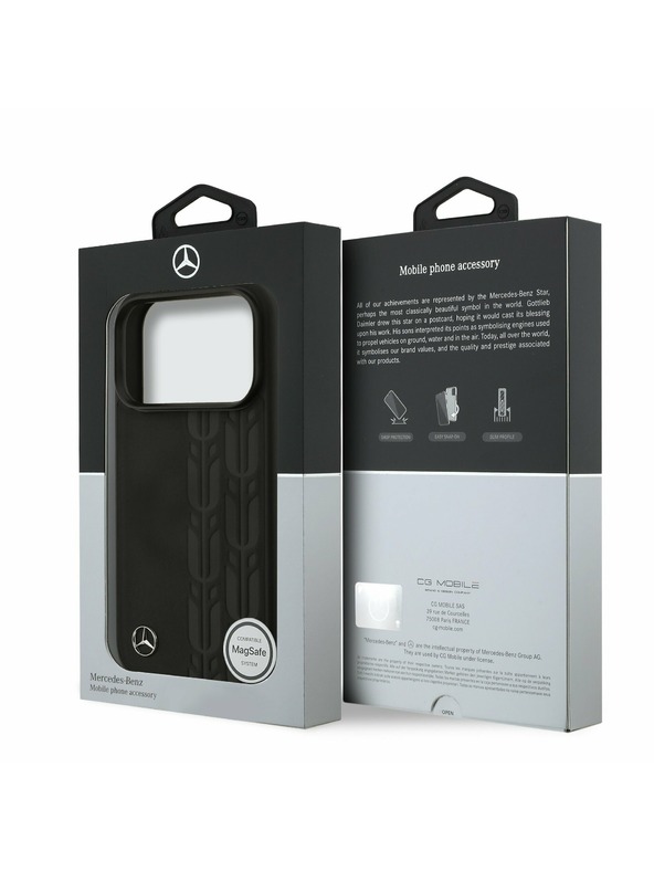 Mercedes Mercedes Leather Laurel Leaves MagSafe Zadnji Poklopac za iPhone 17 Pro Black