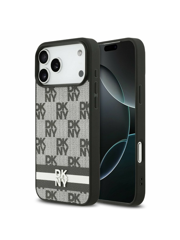 DKNY DKNY PU Leather Checkered Pattern and Stripe Zadnji Poklopac za iPhone 17 Pro Max Black