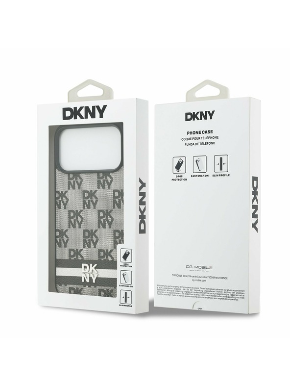 DKNY DKNY PU Leather Checkered Pattern and Stripe Zadnji Poklopac za iPhone 17 Pro Max Black