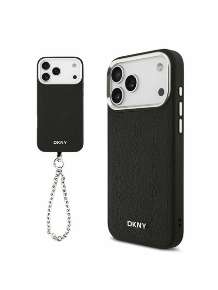 DKNY DKNY PU Leather Metal Logo Wrist Chain MagSafe Zadnji Poklopac za iPhone 17 Pro Max Black