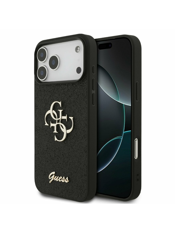 Guess Guess PU Fixed Glitter 4G Metal Logo Zadnji Poklopac za iPhone 17 Pro Max Black