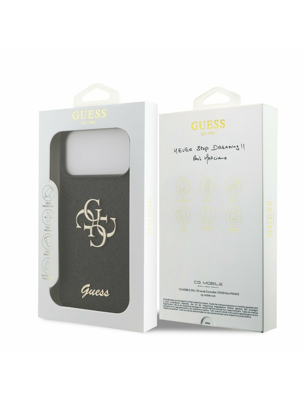 Guess Guess PU Fixed Glitter 4G Metal Logo Zadnji Poklopac za iPhone 17 Pro Max Black