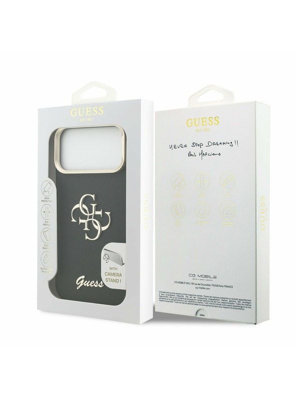 Guess Guess PU Grained 4G Logo Stand Camera Frame Stražnji Kryt za iPhone 17 Pro Max Black