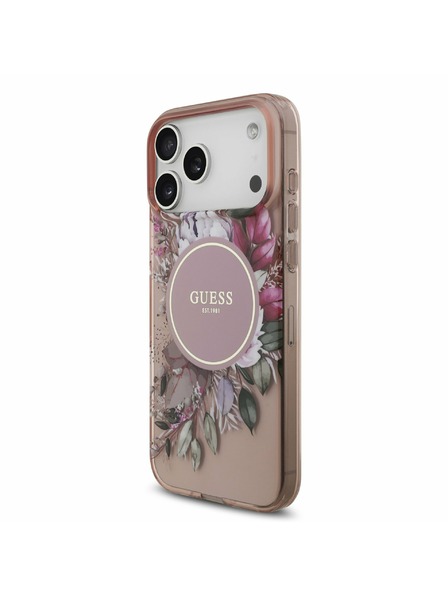 Guess Guess IML Flowers Strap MagSafe Stražnji Kryt za iPhone 17 Pro Max Pink