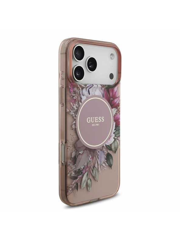 Guess Guess IML Flowers Strap MagSafe Stražnji Kryt za iPhone 17 Pro Max Pink