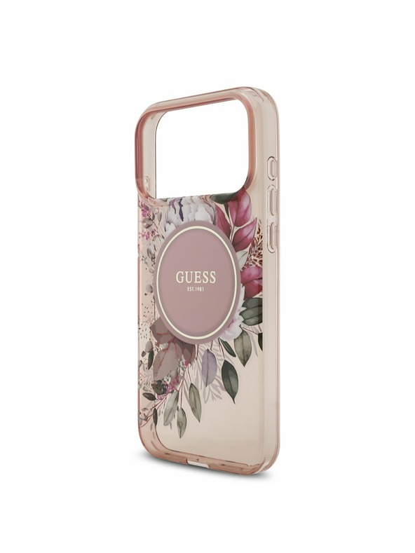 Guess Guess IML Flowers Strap MagSafe Stražnji Kryt za iPhone 17 Pro Max Pink