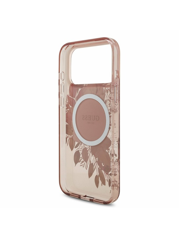 Guess Guess IML Flowers Strap MagSafe Stražnji Kryt za iPhone 17 Pro Max Pink