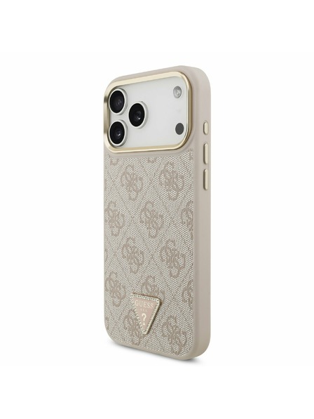 Guess Guess PU Leather 4G Strass Triangle Logo Gold Frame MagSafe Stražnji Kryt za iPhone 17 Pro Max Pink