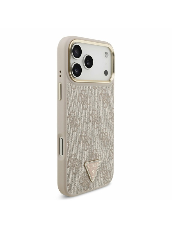 Guess Guess PU Leather 4G Strass Triangle Logo Gold Frame MagSafe Stražnji Kryt za iPhone 17 Pro Max Pink