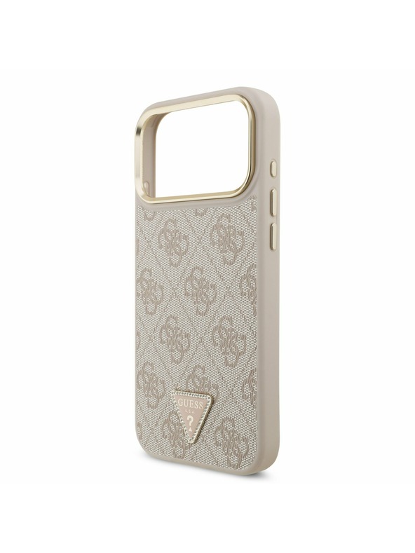 Guess Guess PU Leather 4G Strass Triangle Logo Gold Frame MagSafe Stražnji Kryt za iPhone 17 Pro Max Pink