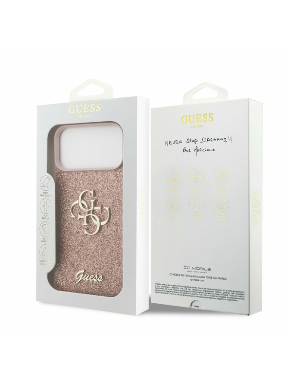Guess Guess PU Fixed Glitter 4G Metal Logo Stražnji Kryt za iPhone 17 Pro Max Pink