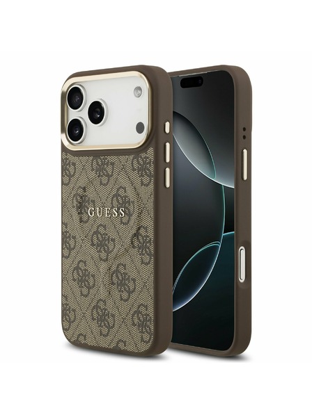 Guess Guess PU Leather 4G Gold Frame MagSafe Stražnji Kryt za iPhone 17 Pro Max Brown