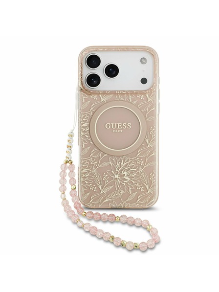 Guess Guess IML Flowers Allover Strap MagSafe Stražnji Kryt za iPhone 17 Pro Max Pink