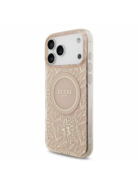 Guess Guess IML Flowers Allover Strap MagSafe Stražnji Kryt za iPhone 17 Pro Max Pink