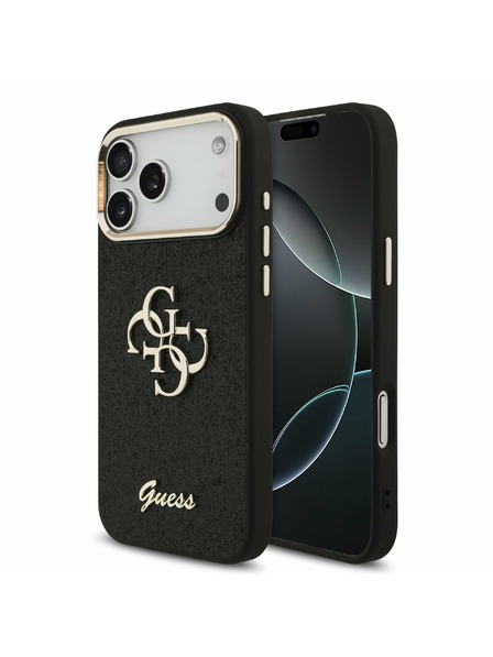 Guess Guess PU Fixed Glitter 4G Metal Frame Stražnji Kryt za iPhone 17 Pro Max Black