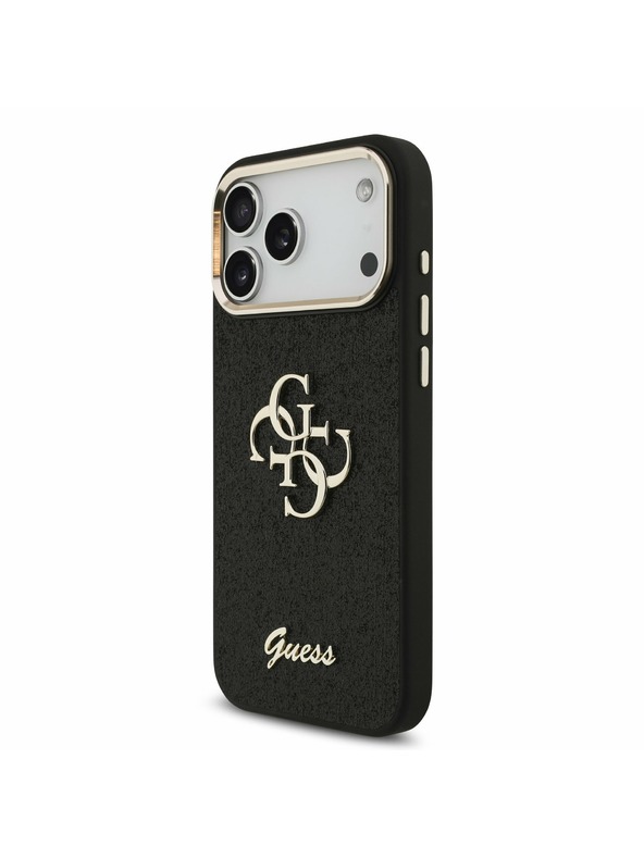 Guess Guess PU Fixed Glitter 4G Metal Frame Stražnji Kryt za iPhone 17 Pro Max Black