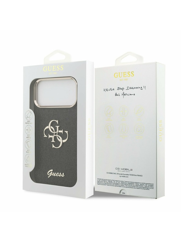 Guess Guess PU Fixed Glitter 4G Metal Frame Stražnji Kryt za iPhone 17 Pro Max Black