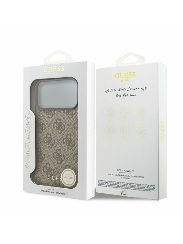 Guess Guess 4G Charm MagSafe Stražnji Kryt za iPhone 17 Pro Max Tone on Tone Brown