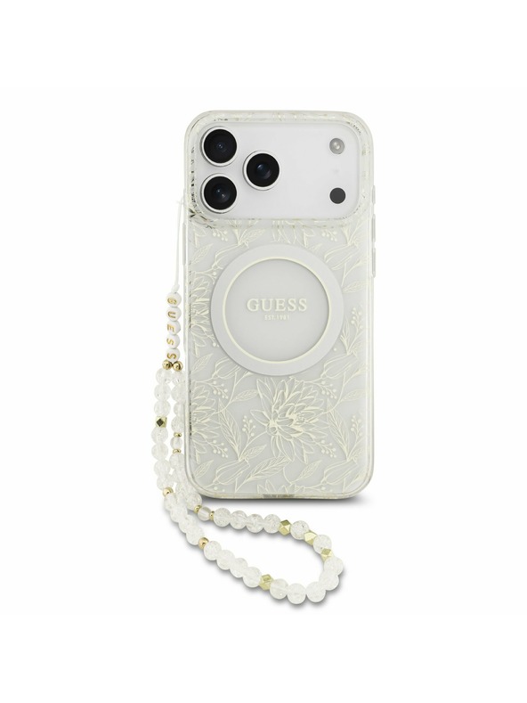 Guess Guess IML Flowers Allover Strap MagSafe Stražnji Kryt za iPhone 17 Pro Max White