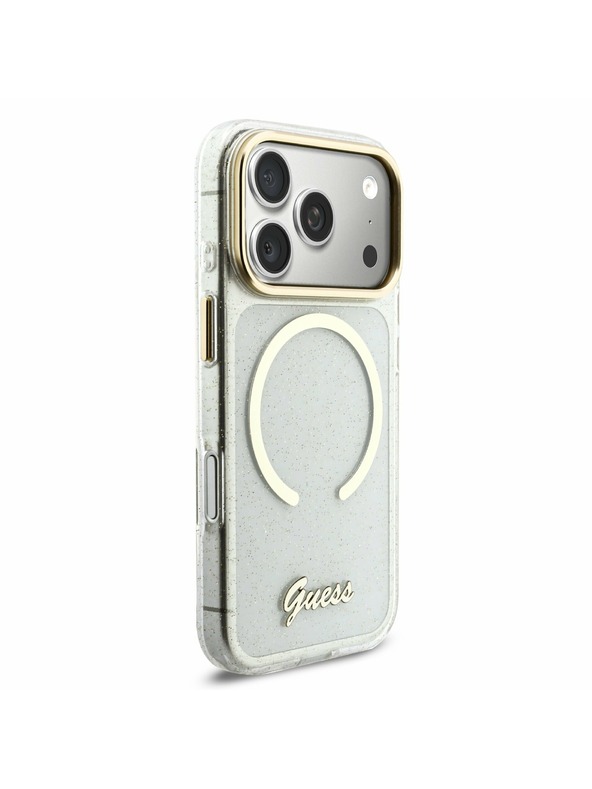 Guess Guess IML Glitter Script Strap MagSafe Stražnji Kryt za iPhone 17 Pro Max Transparent
