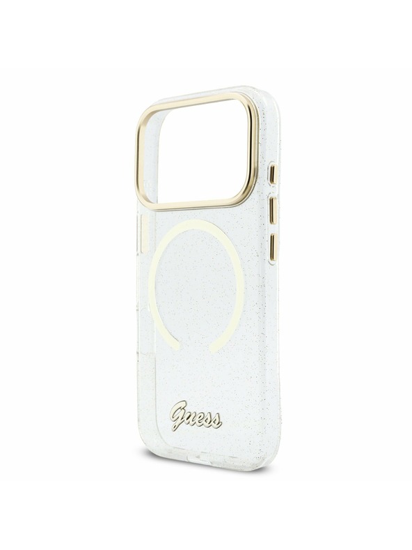 Guess Guess IML Glitter Script Strap MagSafe Stražnji Kryt za iPhone 17 Pro Max Transparent
