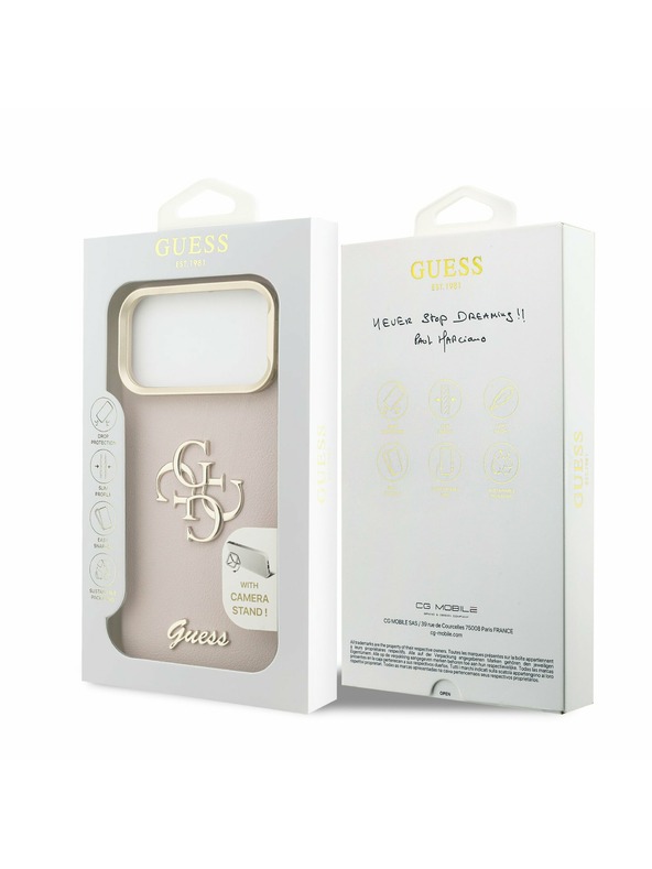 Guess Guess PU Grained 4G Logo Stand Camera Frame Stražnji Kryt za iPhone 17 Pro Max Pink
