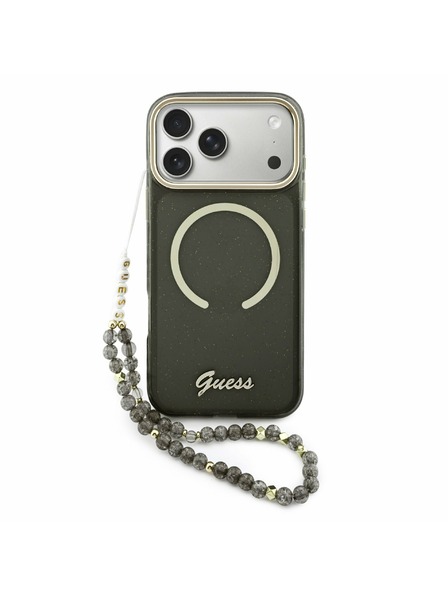 Guess Guess IML Glitter Script Strap MagSafe Stražnji Kryt za iPhone 17 Pro Max Black