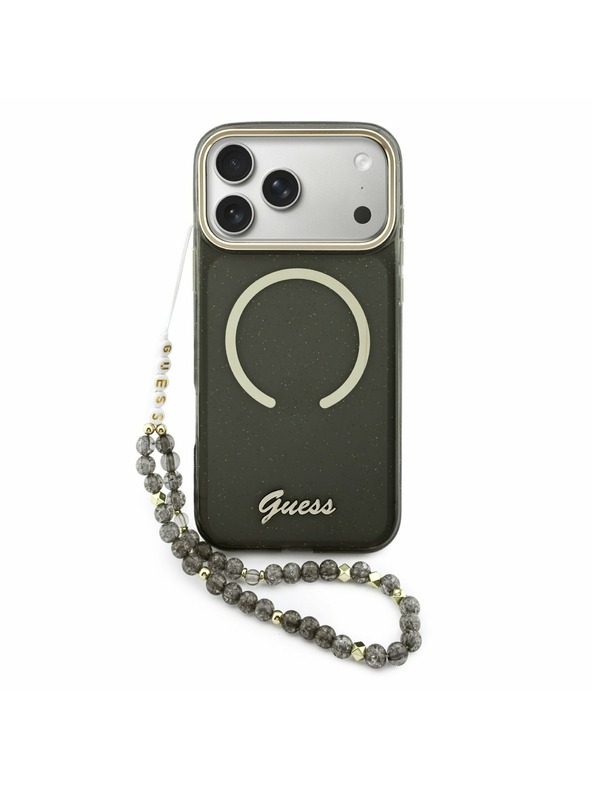 Guess Guess IML Glitter Script Strap MagSafe Stražnji Kryt za iPhone 17 Pro Max Black