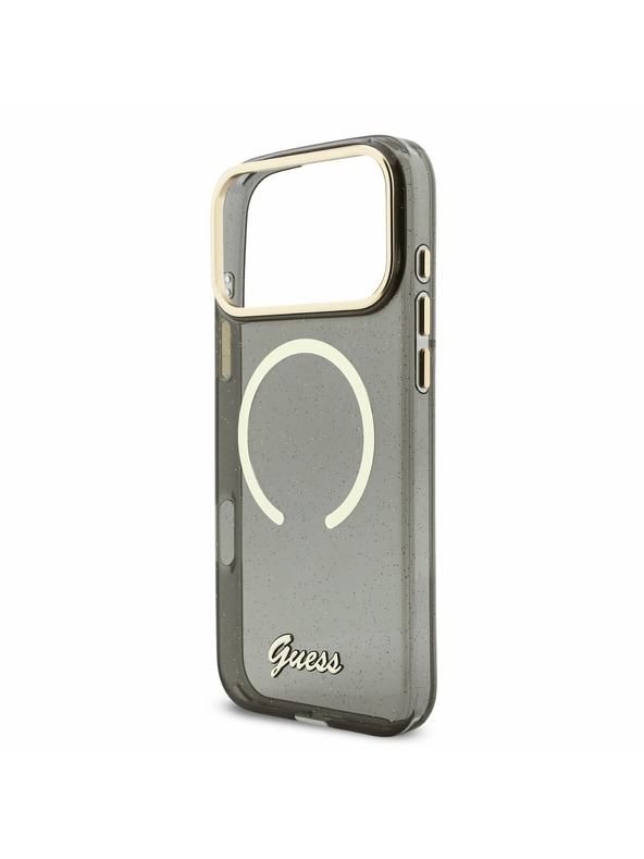 Guess Guess IML Glitter Script Strap MagSafe Stražnji Kryt za iPhone 17 Pro Max Black