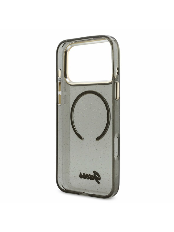 Guess Guess IML Glitter Script Strap MagSafe Stražnji Kryt za iPhone 17 Pro Max Black