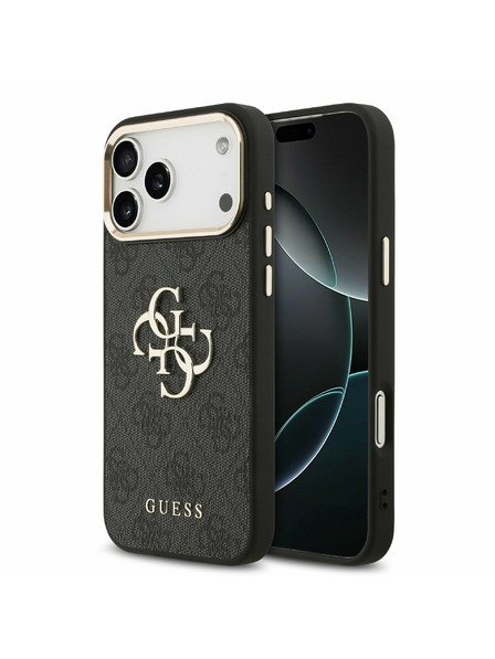 Guess Guess PU Leather 4G Metal Logo Gold Frame Stražnji Poklopac za iPhone 17 Pro Max Black