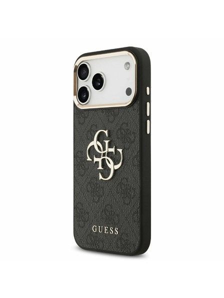 Guess Guess PU Leather 4G Metal Logo Gold Frame Stražnji Poklopac za iPhone 17 Pro Max Black