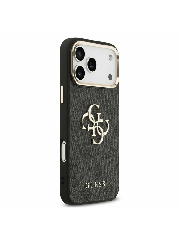 Guess Guess PU Leather 4G Metal Logo Gold Frame Stražnji Poklopac za iPhone 17 Pro Max Black