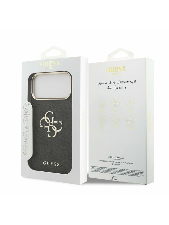 Guess Guess PU Leather 4G Metal Logo Gold Frame Stražnji Poklopac za iPhone 17 Pro Max Black
