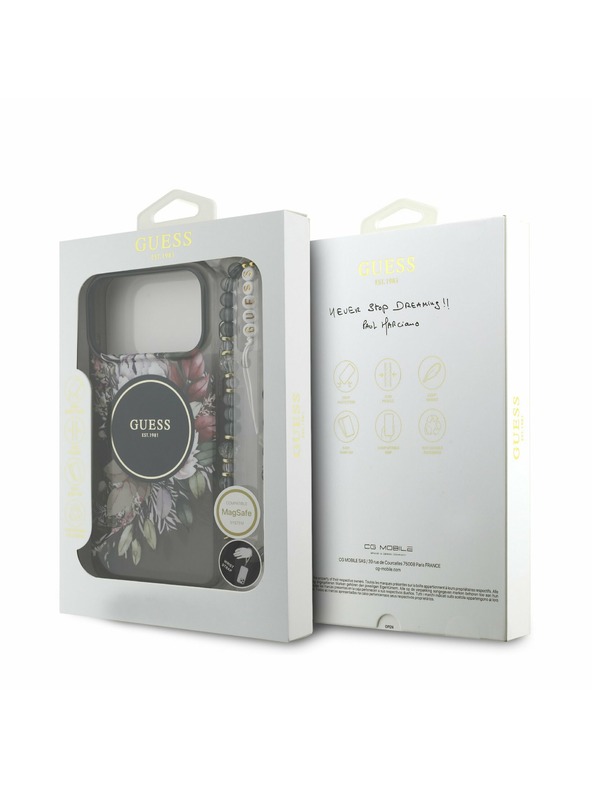 Guess Guess IML Flowers Strap MagSafe Stražnji Poklopac za iPhone 17 Pro Max Black