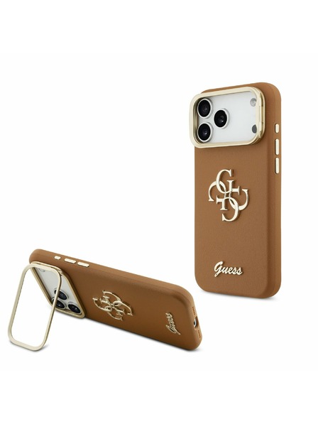 Guess Guess PU Grained 4G Logo Stand Camera Frame Stražnji Poklopac za iPhone 17 Pro Max Brown
