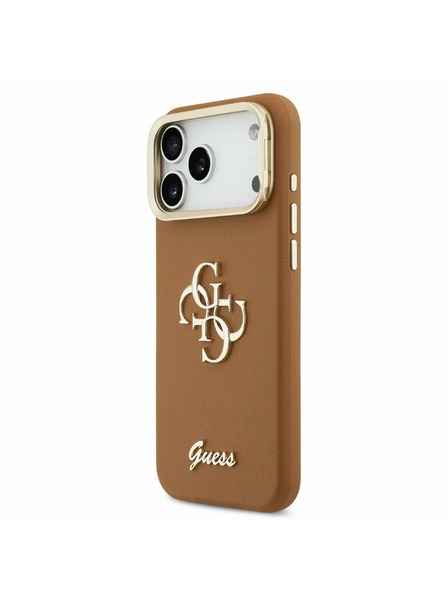 Guess Guess PU Grained 4G Logo Stand Camera Frame Stražnji Poklopac za iPhone 17 Pro Max Brown
