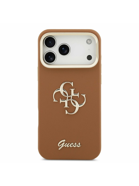 Guess Guess PU Grained 4G Logo Stand Camera Frame Stražnji Poklopac za iPhone 17 Pro Max Brown