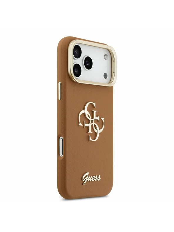 Guess Guess PU Grained 4G Logo Stand Camera Frame Stražnji Poklopac za iPhone 17 Pro Max Brown