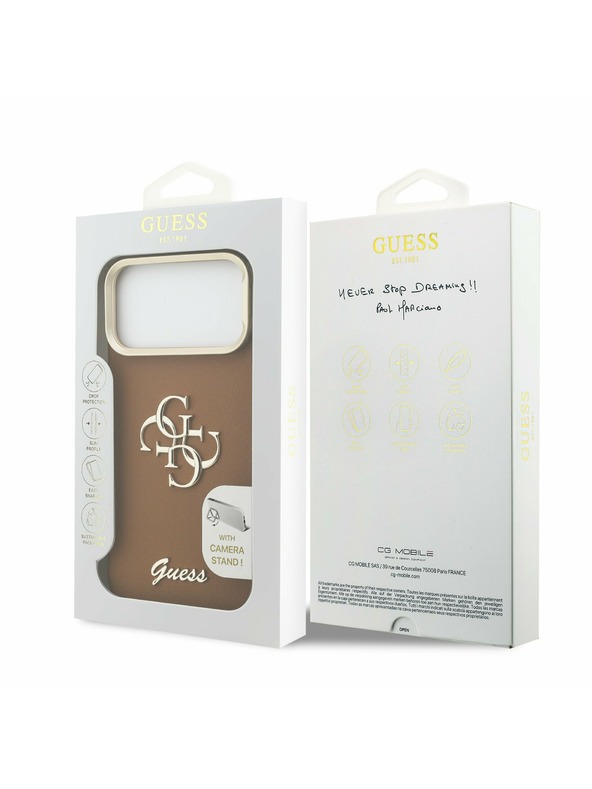 Guess Guess PU Grained 4G Logo Stand Camera Frame Stražnji Poklopac za iPhone 17 Pro Max Brown
