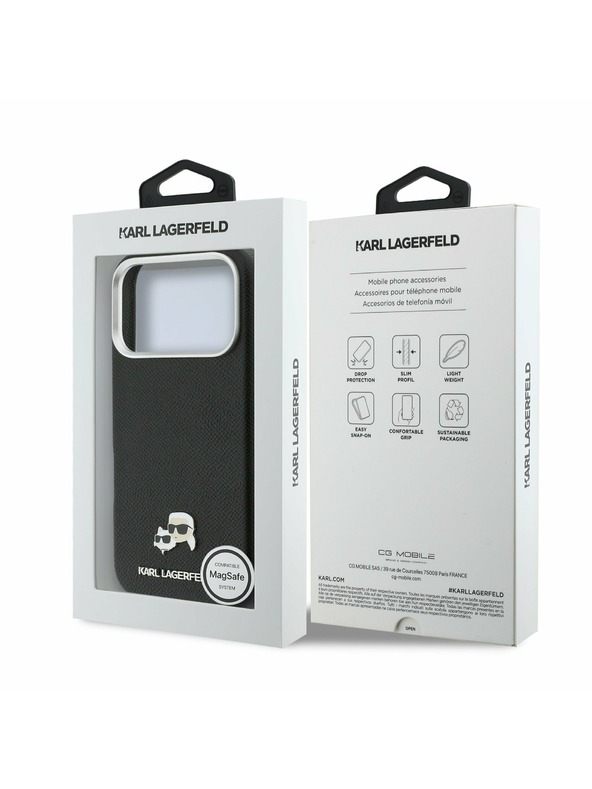 Karl Lagerfeld Karl Lagerfeld PU Karl and Choupette Heads Pins MagSafe Stražnji Poklopac za iPhone 17 Pro Max Black