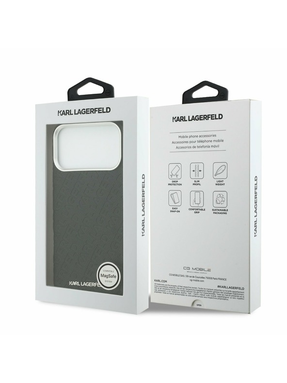 Karl Lagerfeld Karl Lagerfeld Grained PU Repeated Logo MagSafe Stražnji Poklopac za iPhone 17 Pro Max Black