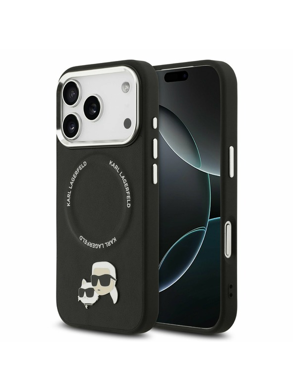 Karl Lagerfeld Karl Lagerfeld PU Karl and Choupette Heads Pins MagSafe Stražnji Poklopac za iPhone 17 Pro Max Black