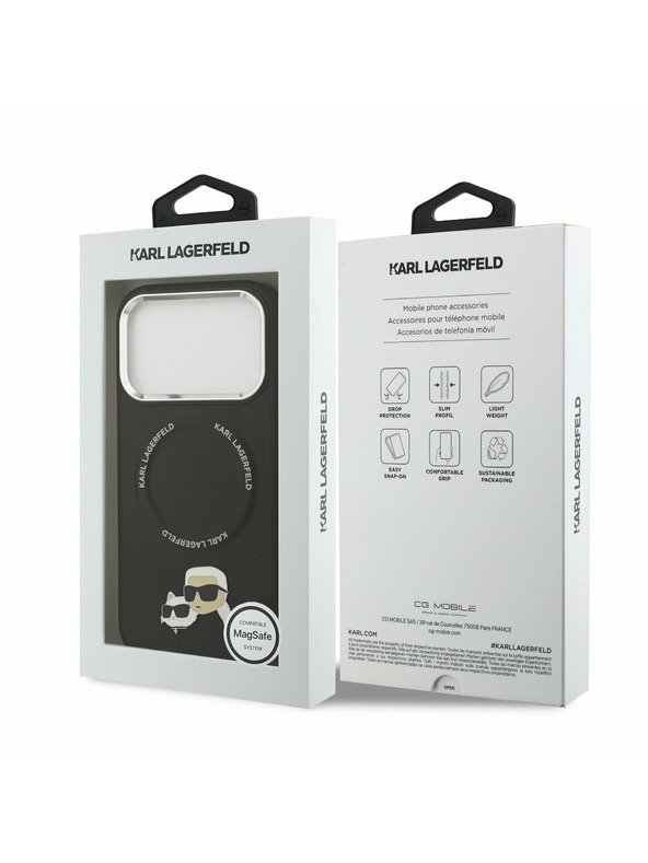 Karl Lagerfeld Karl Lagerfeld PU Karl and Choupette Heads Pins MagSafe Stražnji Poklopac za iPhone 17 Pro Max Black